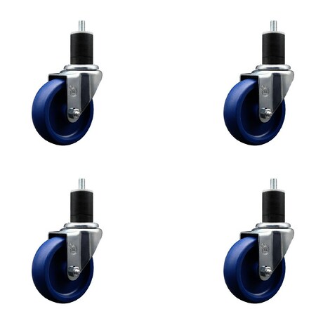 Service Caster 4'' Solid Poly Wheel Swivel 1-3/4'' Expanding Stem Caster Set, 4PK SCC-EX20S414-SPUS-134-4